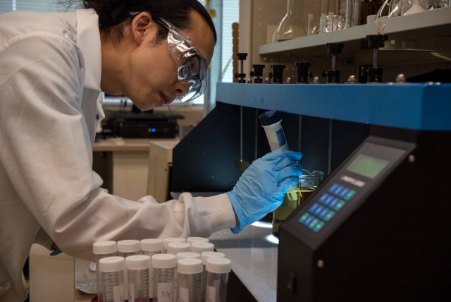 Photo of William Chen working in a laboratory. 